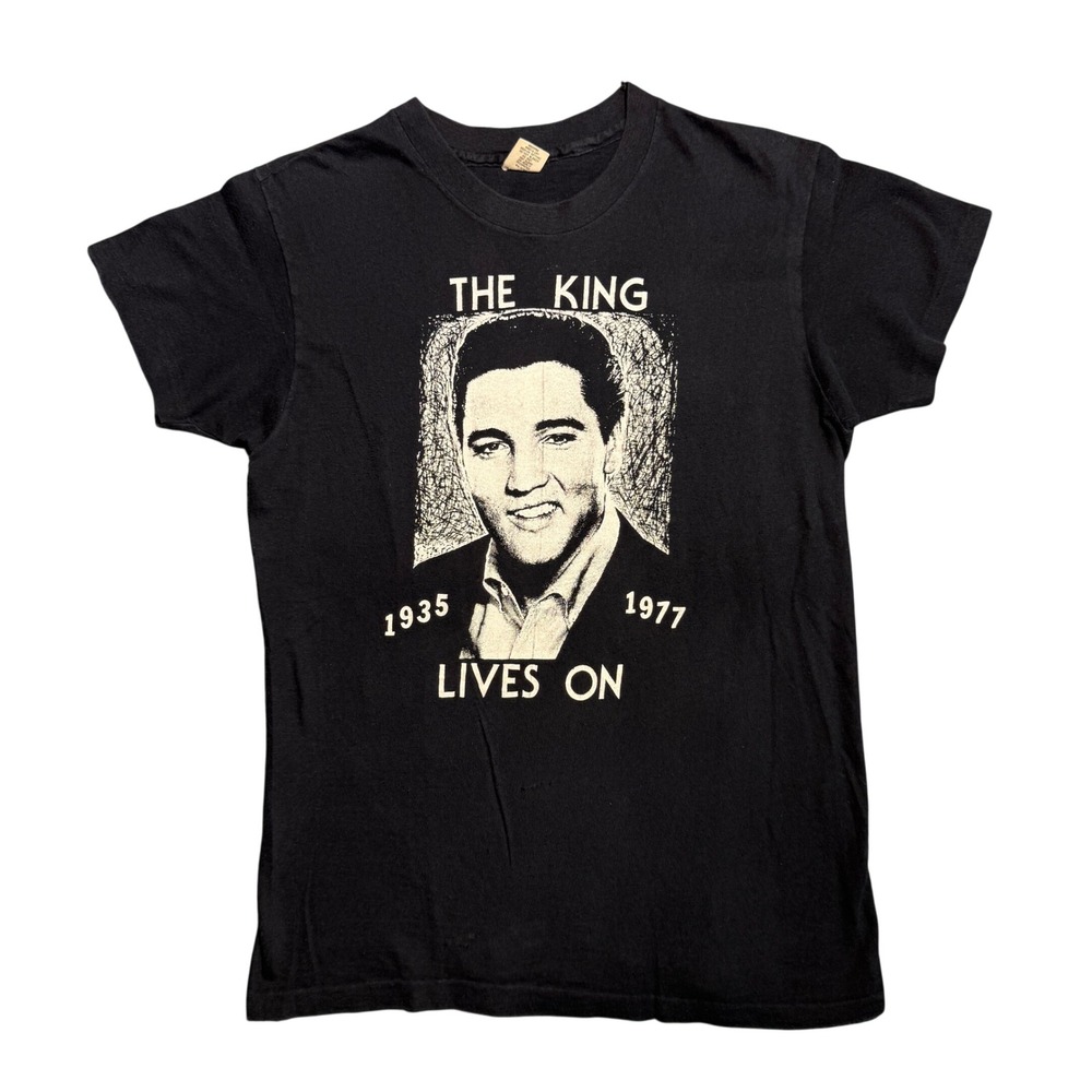 Vintage Hanes Elvis Presley The King Lives On T-Shirt Black Single Stitch Medium